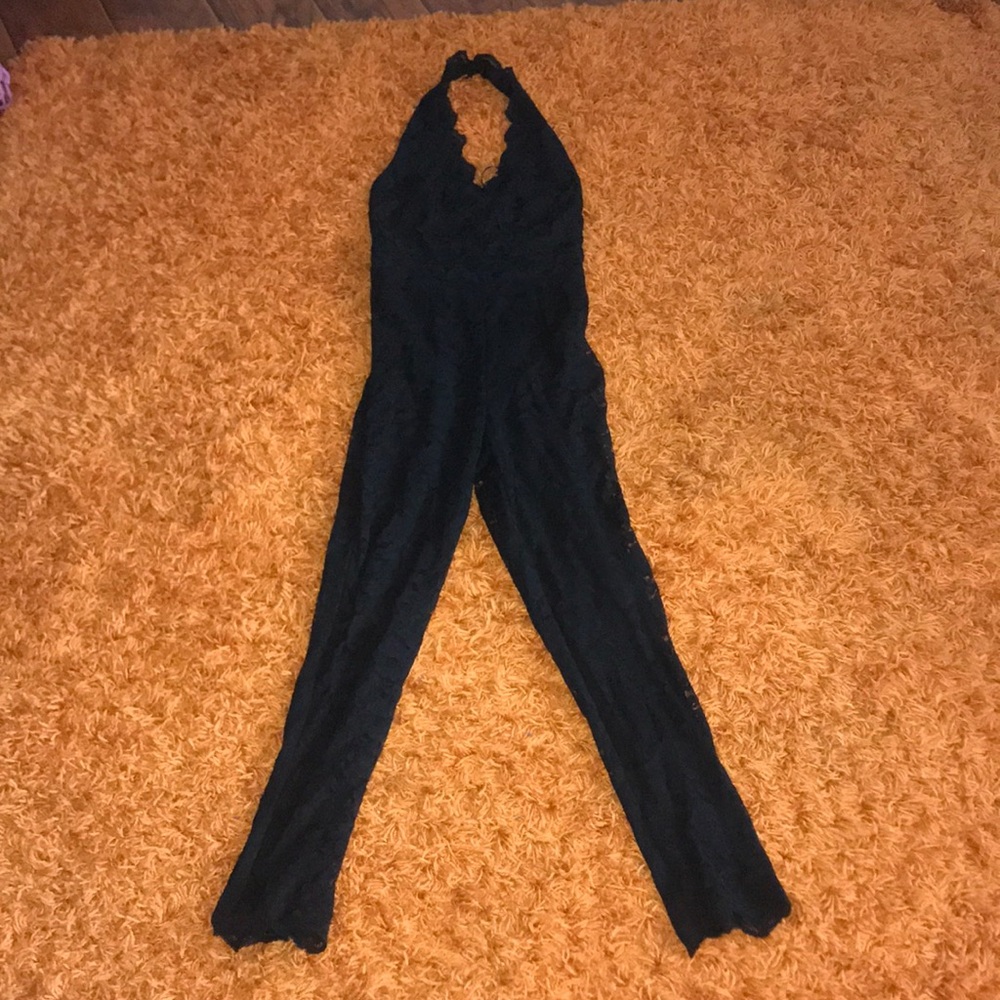 Kardashian Kollection Black Lace Jumpsuit Halter
